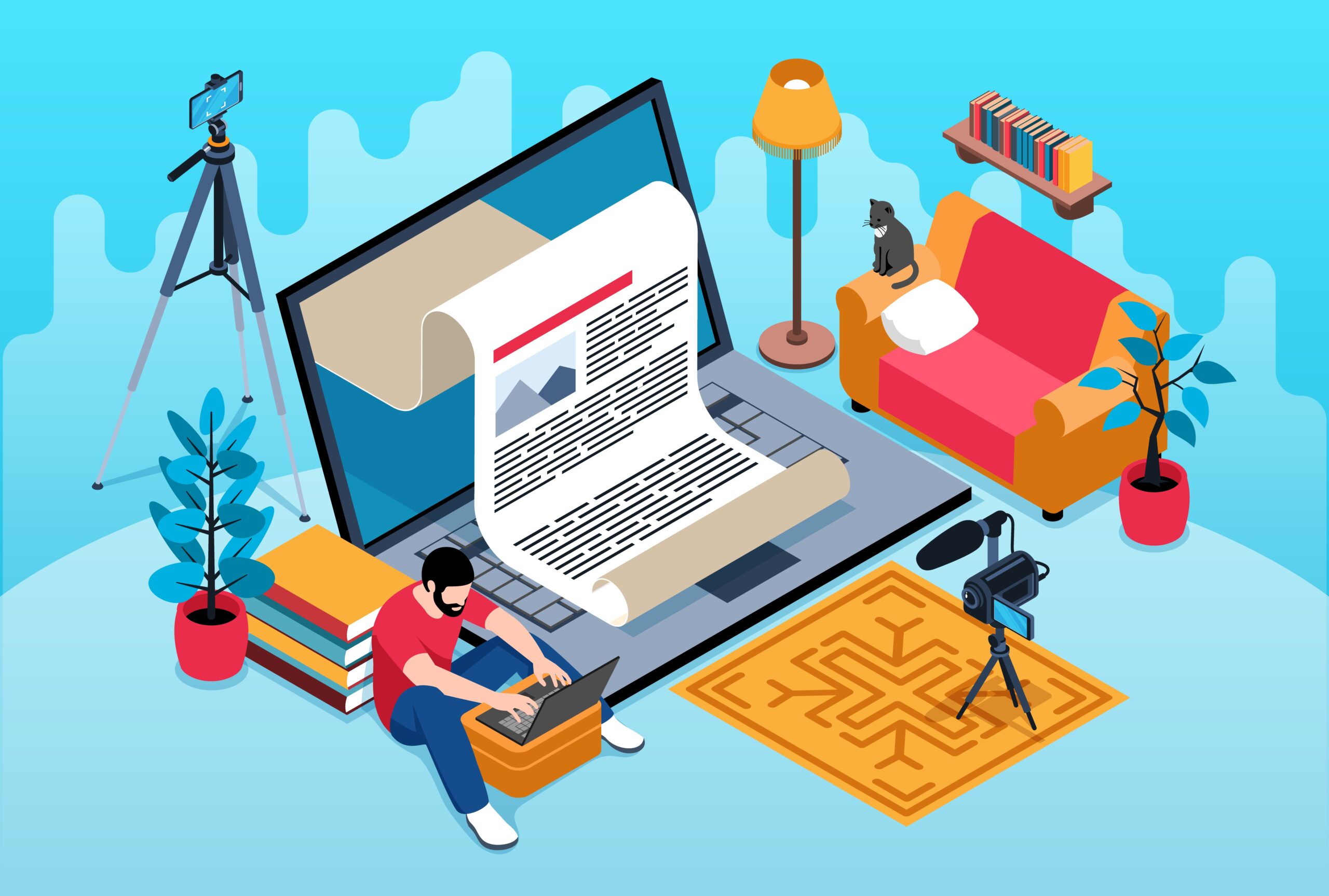 Isometric journalist concept with laptop and video blogger equipment vector illustration SSUCv3H4sIAAAAAAACA02RTU/DMAyG/0qUc6Egbr0BmtA4TYC4TBzcxHRmaVIcpxua+t9Jug/tZvv1x5M3B91CJKObgybnUhQGoeB1c19ptCSBCZxu7qZKRwFJEWPuzZkBwS6rc35esj6Uum70E5htxyF5G+sP3Evi3JdXpDaLl8JUnfuXV7dj/exouHlkuUx8oskkevqqNHTozV9hyBCMDmFGWmdpuxPk/sQ3ksVwDCFZKqEegwGX9YfCn++FvlQ7hmFDhmlELrnFaLgwxdCjMBn1ExJ7cBRFmeANDqJ2JBvlYJAwKPBWzedU60LXISv8TTT06EWNM7m69vZWLbKx0DpUi9X7PP2G3uYx8up19aK+A/dQHi/74o2uTiYdd8X6xJDA1W2K5DEWb8M2f9o0Tf9t/Yzs0gEAAA==